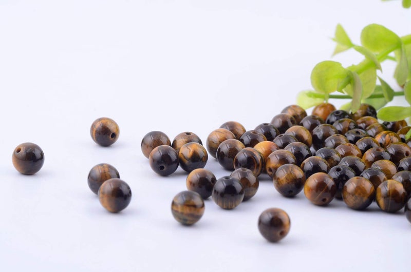 Cmidy Natural Stone Beads 100pcs 10mm Tiger Eye Round Genuine Real Stone Beading Loose Gemstone Hole Size 1mm DIY Smooth Beads for Bracelet Necklace Earrings Jewelry Making (Tiger Eye, 10mm) - Image 2